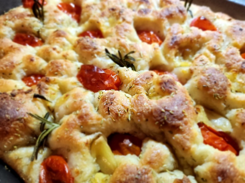Garlic Rosemary Foccacia with
 Organic Tomato